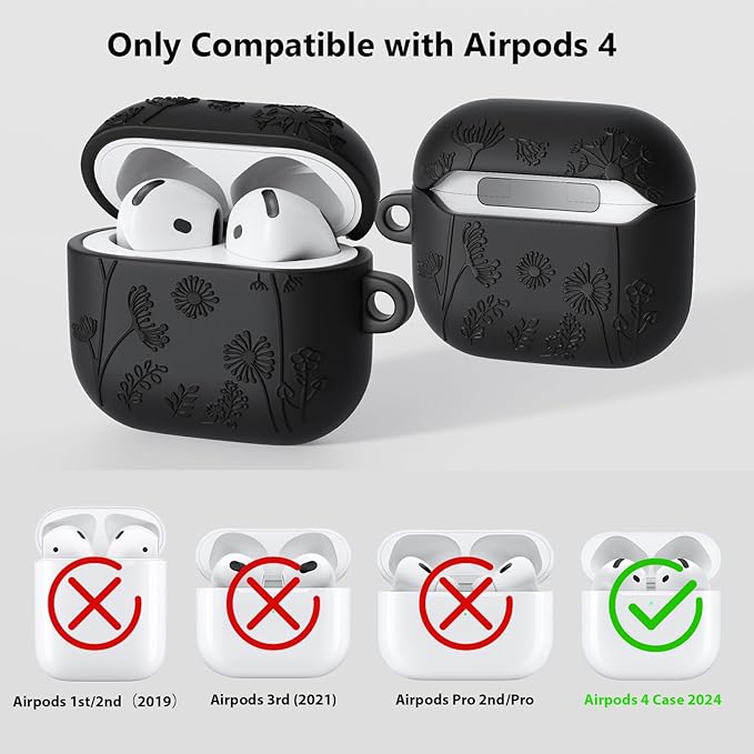 Floral Case for Apple Airpods iPods 4 Case Cover Women-VISOOM 2025 3D Silicone Airpod iPod 4th Generation Protective Cases Cute with Keychain for AirPod Earbuds 4th Gen Wireless Charging Cases