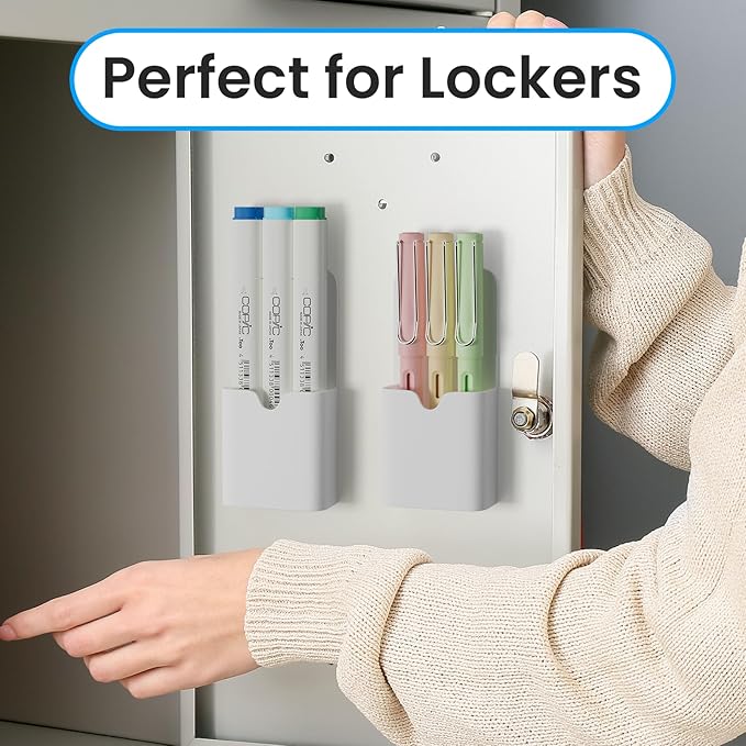 4 packs Magnetic Pen Holder, Magnetic Dry Erase Marker Holder, Magnet Pen Pencil Storage for Fridge, Whiteboard and Locker，School, Office, Home (White)