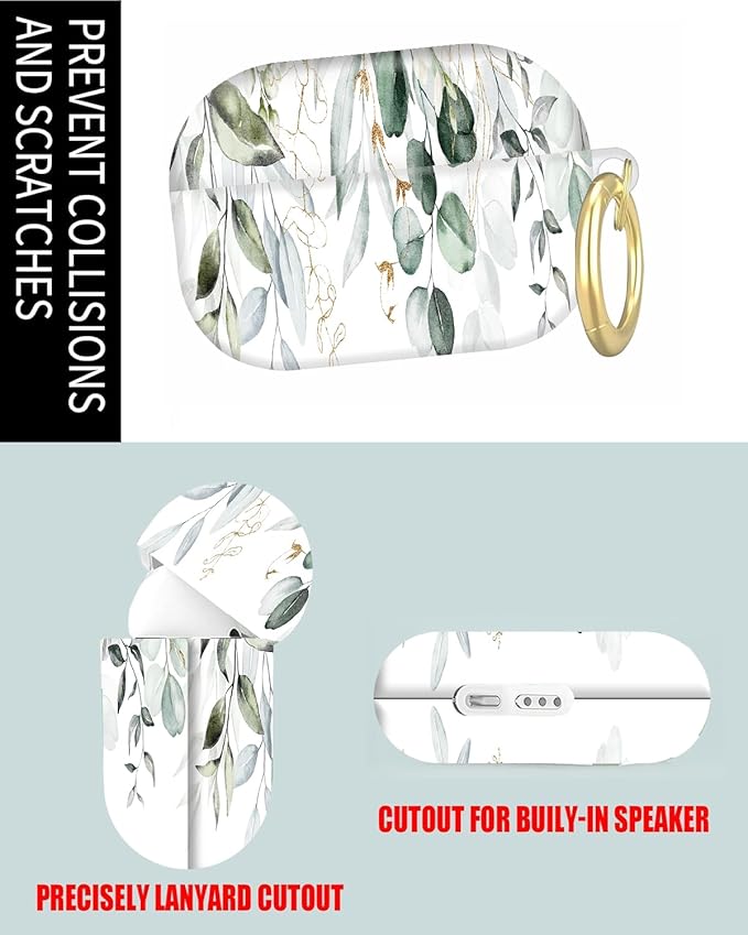Compatible with Airpod Pro 2nd/1st Generation,Full Protection Cover for Women,Accessories Hard Case Portable & Shockproof for Airpod Pro 2nd Charging Case 2023/2022/2019(Eucalyptus Leaves and Flowers)