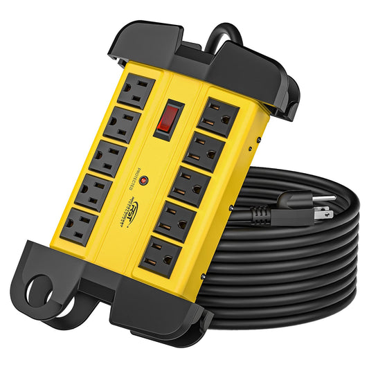 CRST 10-Outlet Heavy Duty Power Strip Metal Surge Protector, 15A, 15FT Cord