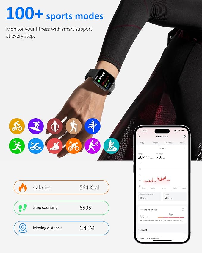 Smart Watch Men Women with Voice Assistant, 1.83" HD Fitness Tracker, Bluetooth 5.3 Call, Heart Rate SpO2 Sleep Monitor, IP68 Waterproof, 100+ Sports Modes, Pedometer for iOS Android