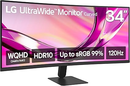 LG 34U60ZB-B 34-inch UltraWide WQHD 120Hz HDR10 1800R Curved Monitor, Black