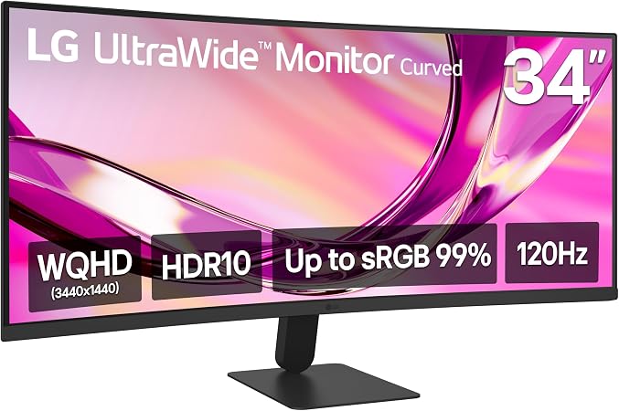 LG 34U60ZB-B 34-inch UltraWide WQHD 120Hz HDR10 1800R Curved Monitor, Black