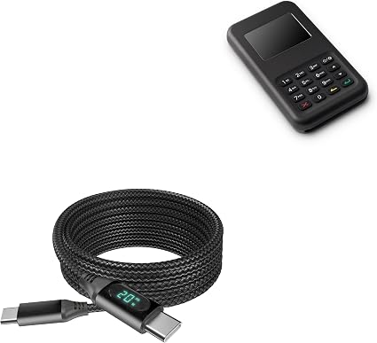 BoxWave Cable Compatible with Stripe BBPOS WisePad 3 - PowerDisplay PD Cable (6ft) - USB-C to USB-C (100W), LED Wattage Info Extra Long Braided Nylon - Jet Black