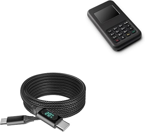 BoxWave Cable Compatible with Stripe BBPOS WisePad 3 - PowerDisplay PD Cable (6ft) - USB-C to USB-C (100W), LED Wattage Info Extra Long Braided Nylon - Jet Black