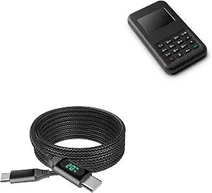 BoxWave Cable Compatible with Stripe BBPOS WisePad 3 - PowerDisplay PD Cable (6ft) - USB-C to USB-C (100W), LED Wattage Info Extra Long Braided Nylon - Jet Black