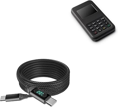 BoxWave Cable Compatible with Stripe BBPOS WisePad 3 - PowerDisplay PD Cable (6ft) - USB-C to USB-C (100W), LED Wattage Info Extra Long Braided Nylon - Jet Black