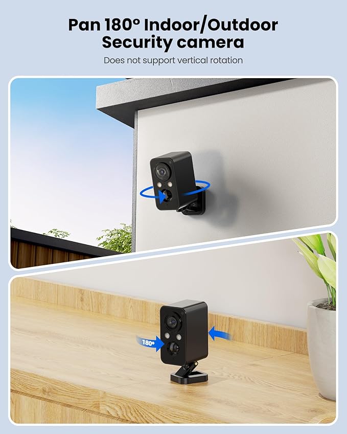 2Packs Security Cameras Wireless Outdoor: 180° Horizontal Cameras for Home Security Battery WiFi Cameras Outside Surveillance Camera CCTV Camera System with Color Night Vision Motion Sensor