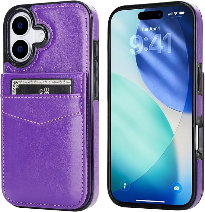 KIHUWEY Compatible with iPhone 17 Case Wallet with Credit Card Holder, Flip Premium Leather Magnetic Clasp Kickstand Heavy Duty Protective Cover for iPhone 17 6.3 Inch (Dark Purple)