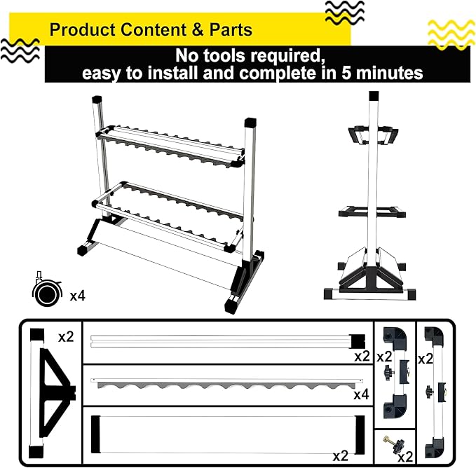 Fishing Rod Holders,Fishing Pole Holders,Fishing Rod Rack,24 Slots to Hold Rods & Reel Combo,Lightweight Aluminum Vertical Fish Pole Garage Storage with Wheels (Black)