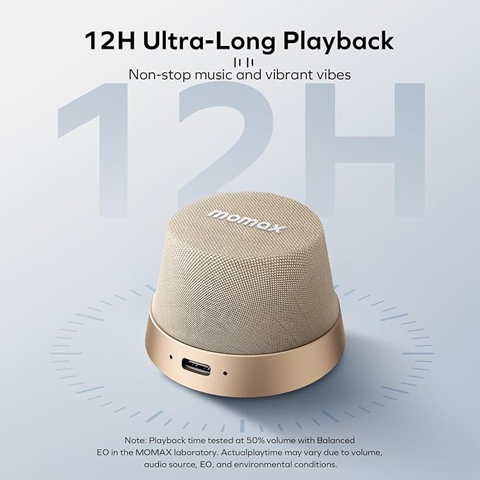 MOMAX Magnetic Mini Bluetooth Speaker, IPX6 Waterproof, 12H Playtime, TWS True Wireless Stereo, USB-C Rechargeable, Portable Shower & Outdoor Speaker, Bass-Enhanced, Call Function, Travel & Gift Ideas