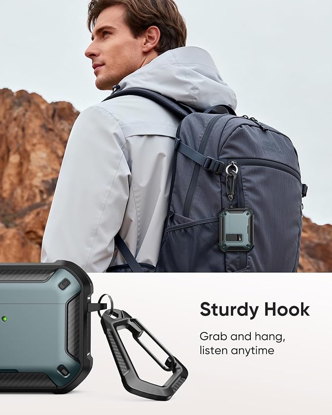 MoKo for AirPods Pro 2 Case with Lock - Compatible with MagSafe, Phone Stand & Auto Pop-up for AirPods Pro 2nd/1st Generation Case, Military-Grade Protective Cover with Cleaner Kit， Apple Green+Black