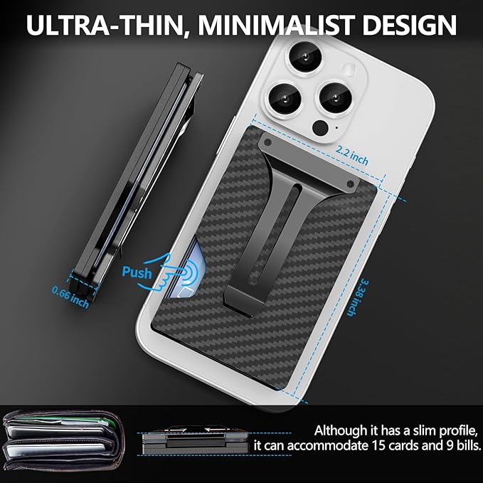 Magnetic Phone Wallet with Apple MagSafe - Metal Card Holder with AirTag Holder, RFID Blocking & Money Clip Mag Safe Wallet for iPhone 16 15 14 13 12 Pro Max/Pro/Plus/Mini