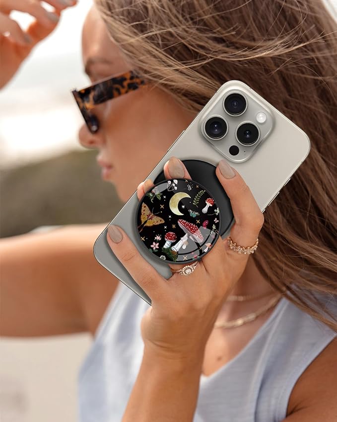 Kidcube Magnetic Phone Grip Compatible with Magsafe - Cell Phone Grip Stand Magnetic Ring Holder Finger Kickstand for iPhone 17 16 15 14 13 12 Series Magnet Removable Accessories Cute Mushroom Plant