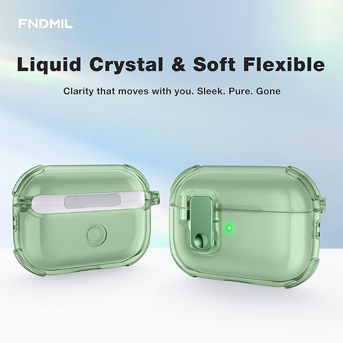 Case for AirPods Pro Case Cover with [Lock Safety & Pop Up][Military Shockproof] Anti-Yellow Transparent Soft TPU Wireless Charging for AirPods Pro Generation Case with Keychain, Clear Green