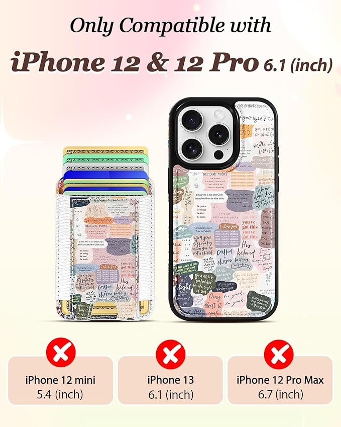 Shorogyt for iPhone 12/12 Pro Wallet Case - Fits 5 Cards, Compatible with Magsafe Detachable Magnetic Credit Card Holder Leather Cardholder Cute Phone Cover Women Girls for Apple 12/12Pro, Collage
