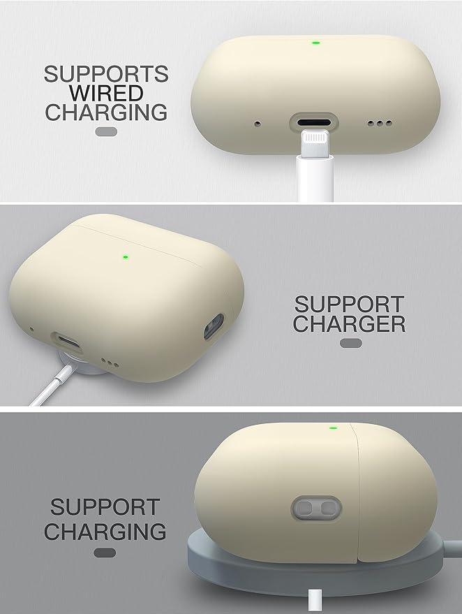 Liquid Silicone Case for AirPods Pro 2(2023/2022), Triple Layer Hybrid Protective Hard Case Shockproof Cover Compatible with AirPods Pro 2nd Generation (Beige)