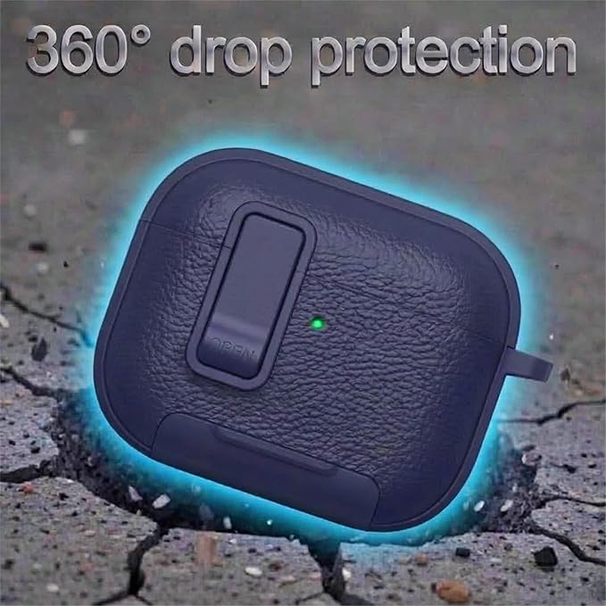 for Leather AirPods Pro 3 Case 2025| Cute Air Pods Pro 3 Case with Lock(Model A2700/A2931) | with Phone Holder & Keychain | Airpods 3 Pro Cases for Man Women(Blue)
