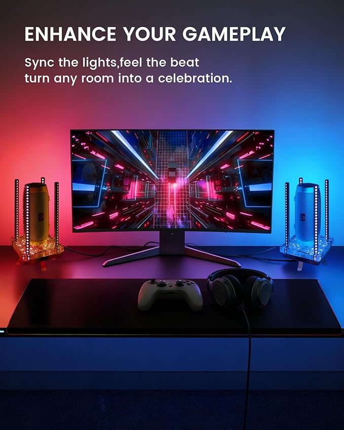 Music Sync RGB Table Lamp with Acrylic Platform, App & Sound Reactive LED Ambient Light for Gaming Rooms, Parties & Desk Setup (White)