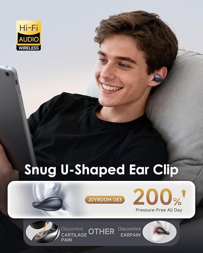 King Lucky Clip-On Earbuds,Comfort Air Cushion Open Ear Earbuds Wireless Bluetooth 5.4 Multipoint, Open Ear Headphones with Mic,Anti-Mistouch,45H Playtime,IP56 Waterproof for Sports,Small Ears&Sleep