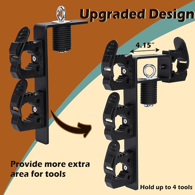 TOPOWN Upgraded Dual Tool Hooks Rack Mount for Polaris Ranger, UTV Tool Holder Bed Mount Shovel Holder, UTV Tool Mount Carrier Farm Tool Storage 4 Tools, Heavy Duty Weatherproof (Pack of 2)