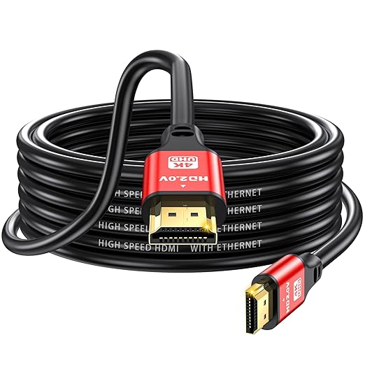 20FT HDMI Cable 4K60Hz High Speed, Ultra HD HDMI Cord with Gold Plated Connectors, Red Aluminum Housing, for PS5, Xbox Series X, 4K TV, Projector, Home Theater, Wall Mount Installation.