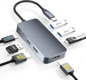 Docking Station Dual Monitor for Dell/HP/Mac Laptops, 7 IN 1 USB C to Dual HDMI Adapter Multiport Hub with 2*4K HD, 3*USB-A/USB-C Data Port, 100W PD, HDTV Splitter for Dual Monitors Extended Display - Image 1