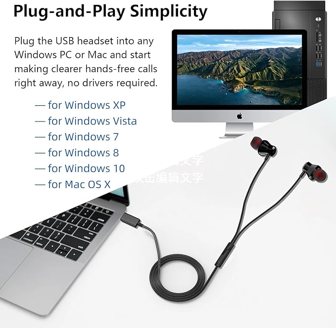 USB Headset with Microphone for PC, 8.2 FT Long Cord Computer Headphones for Laptop, Noise Cancelling Lightweight PC Earbuds with Volume Control Mute Function for Office Live Broadcast Gaming Headset