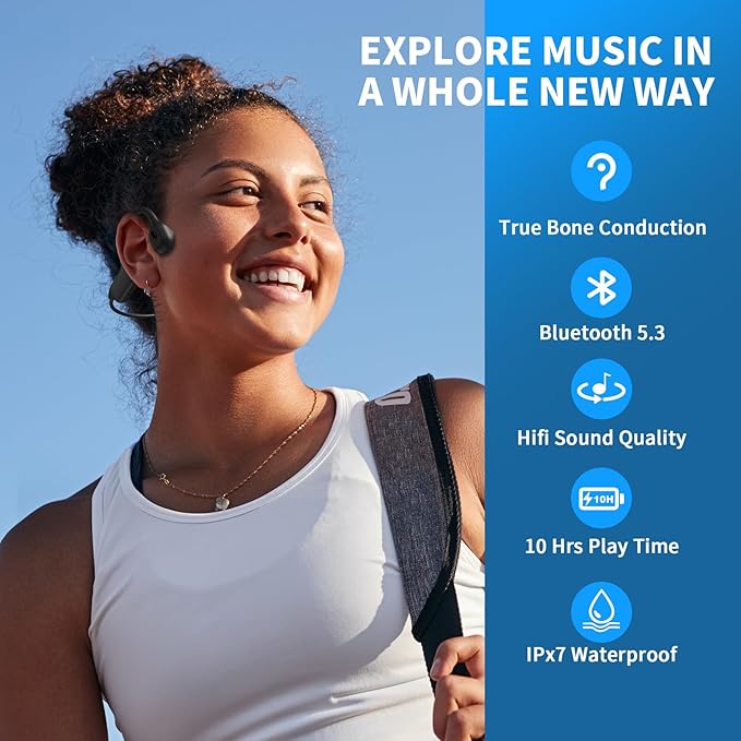 Bone Conduction Headphones Bluetooth, Open Ear Headphones Wireless Bluetooth with 6-10H Long Life Black
