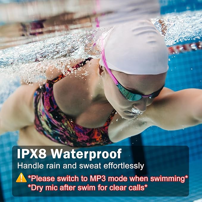 Swimming Headphones-Bone Conduction Headphones, IP68 Waterproof Open Earphones, LiteSurge Bluetooth 5.4 Underwater Sport Earbuds with 32 GB MP3 Memory for Swimming, Marathon-Grey