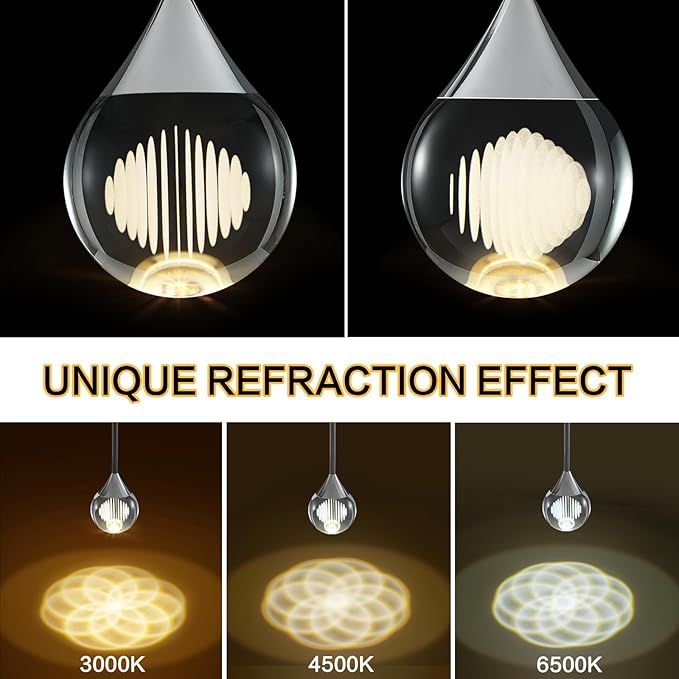 Teardrop Crystal Pendant Light – 4W LED Pendant Light with Remote Dimmable 3 Color Temperature Crystal Raindrop Chandelier for Bathroom, Kitchen Island,Dining Room,Bar (Chrome 1-Light)
