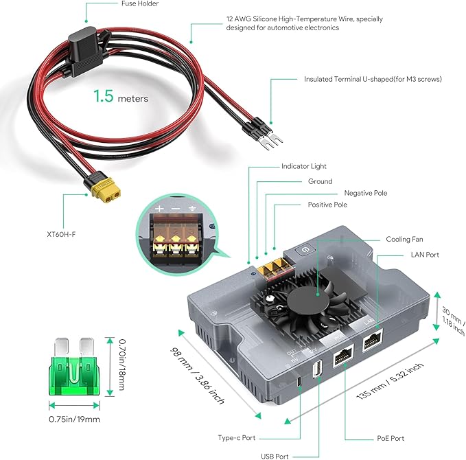 XLTTYWL Starlink Performance(Gen 3) Poe Injector, 9-36V/350W 5 in 1 Gen3 Star Link 12V Adapter with USB-A & C Ports, Smart Cooling and 2M/6.5ft XT60 Cable for Starlink Gen3/Enterprise&HP Dishy