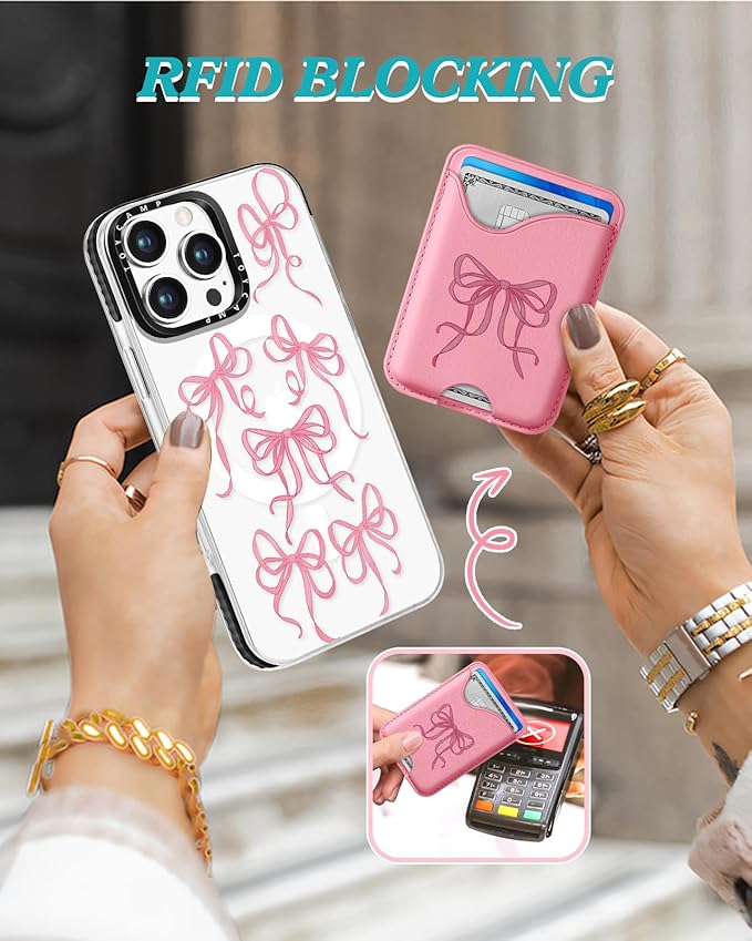 Toycamp for iPhone 16 Pro Max Case - Compatible with Magsafe Credit Card Holder Wallet Magnetic Cute Women Teen Girls Kawaii Girly Unique Bow Design Phone Cover for Apple 16 Promax 6.7"