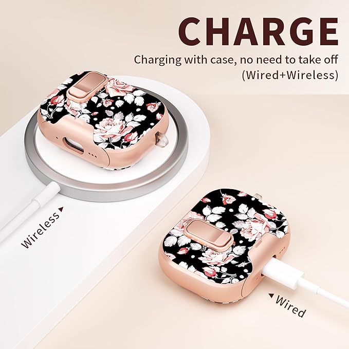 for AirPods Pro 3 Case(2025) with Secure Lock Clip and Phone Stand,Floral Girly Style Protective Cover with Cleaning Kit and Hand Strap for Apple AirPod Pro 3 Generation (Rose Petals)