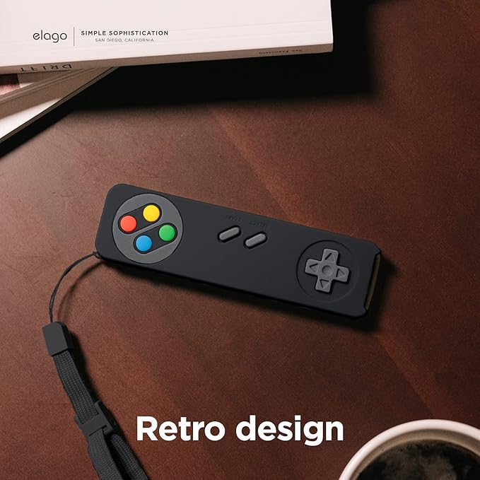 elago R4 Retro Case Compatible with 2022 Apple TV 4K Siri Remote 3rd Generation, Compatible with 2021 Apple TV Siri Remote 2nd Gen - Classic Controller Design [Non-Functional], Lanyard (Black)