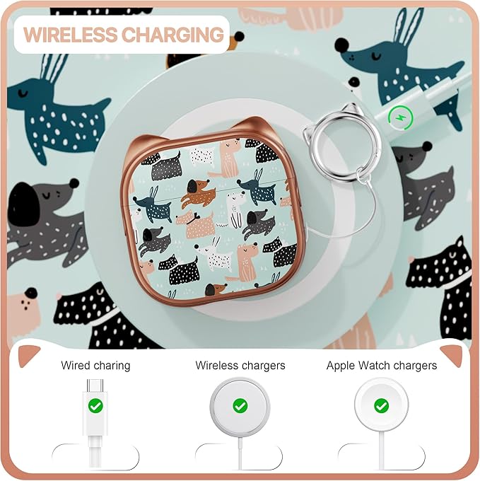RFUNGUANGO AirPods 4 Case for Women Girly Cat Case with Lock, Phone Stand, Keychain & Cleaner Kit, Compatible with Apple Airpods 4th Generation Case Cover, Rose Gold Dog
