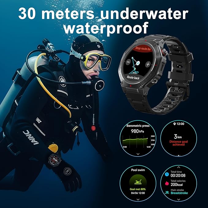 Military Smart Watch for Men Women,1.5" HD Touchscreen Rugged Fitness Tracker Smartwatch, Bluetooth Dual-mode GPS,3ATM Waterproof,170+ Sport Modes with Heart Rate/Sleep Monitor Watch for Android/ios