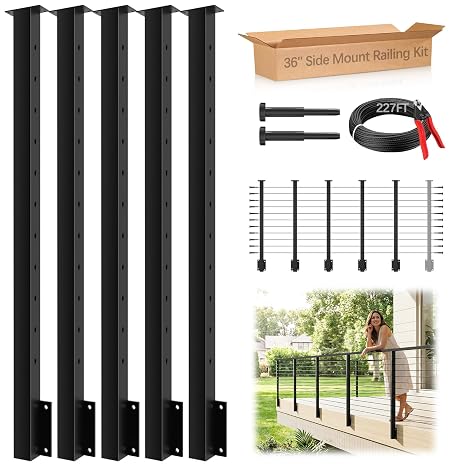 16-20ft Side Mount Cable Railing Post Kit for 36" Deck Level Railing