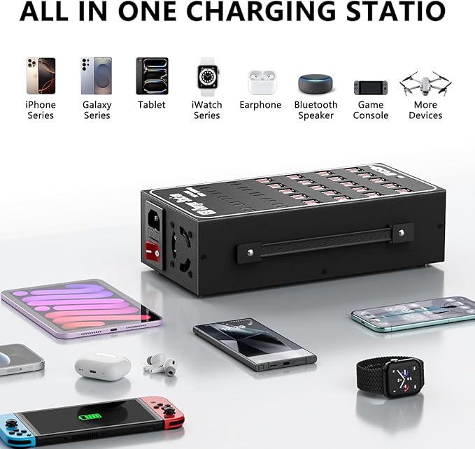 60 Port USB C Charger Block, 300W(60A) USB Charging Station, USB Hub Charger for Multiple Devices, USB C Multi Charge Compatible with iPhone 17 16 15 14 13, iPad, Samsung Galaxy S23 S24, Pixel