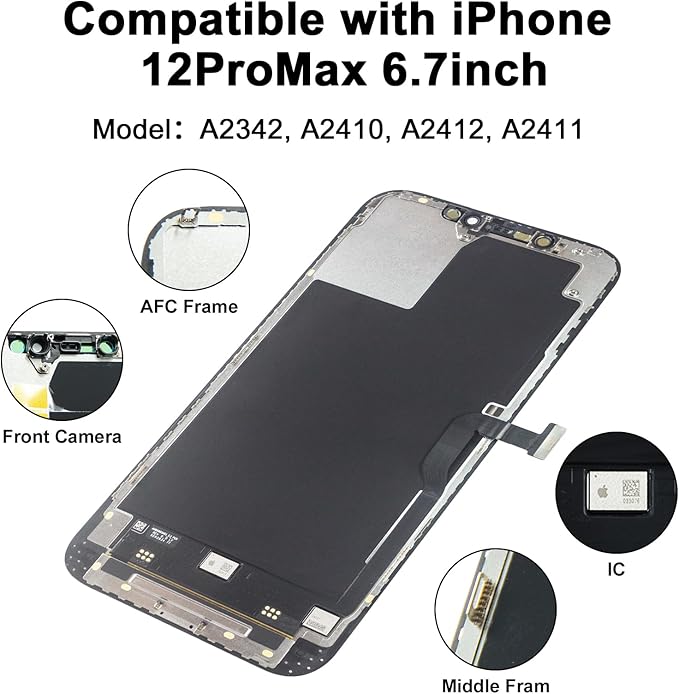 EFAITHFIX for iPhone 12 Pro Max Screen Replacement OLED [NOT LCD] 6.7 Inch Display 3D Touch Screen FHD Digitizer Assembly A2342 A2410 A2411 A2412 with Repair Tools Waterproof Adhesive Screen Protector
