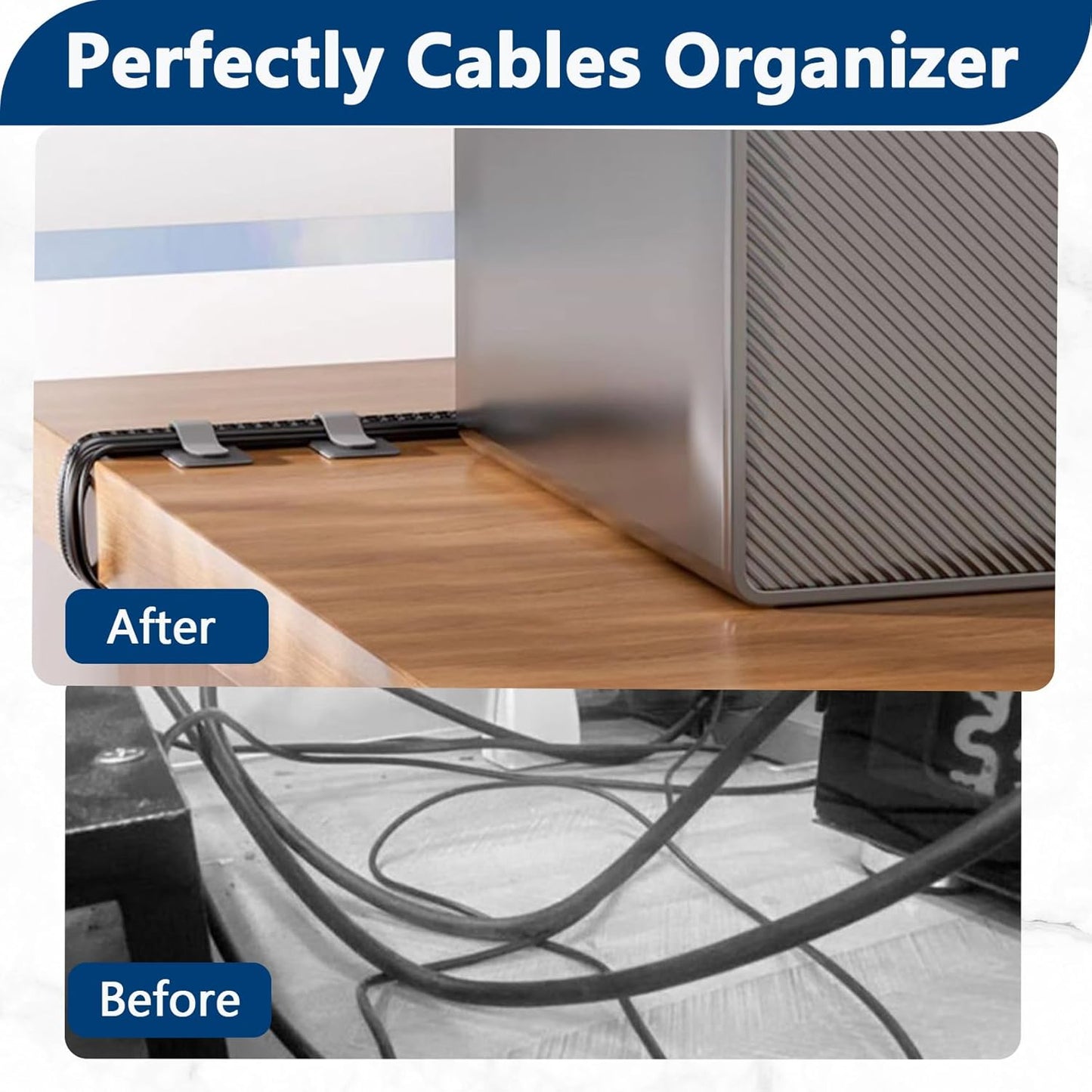 50 PCS Hook and Loop Cable Ties, Under Desk Cable Management, Self Adhesive Cable Clips Straps, Sticky-Back Cord Organizer, Wire Organizer for TV PC Laptop Ethernet Desktop, White