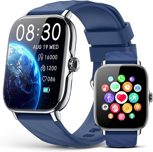 Smart Watches Fitness Tracker for Women Men with Step Counter, Sleep Calorie Monitor, Pedometer, IP68 Waterproof, Smartwatch with 120+ Sports for iPhone Android (Blue)