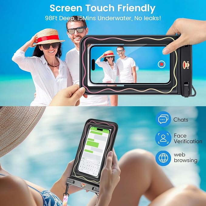 Paul Frank Floating Waterproof Phone Pouch - 2 Pack, [Up to 8.5''] Double Space IPX8 Waterproof Phone Case with Lanyard for iPhone 17 16 15 Pro Max, Cellphone Dry Bag for Beach Vacation Essentials