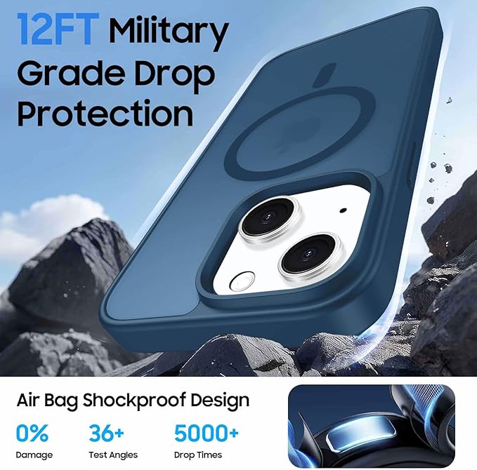 Magnetic for iPhone 14 Case & iPhone 13 Case with Card Holder, Compatible with MagSafe, Slim Shockproof Phone Cover with Detachable Wallet, Built-in Magnet Ring, Deep Blue