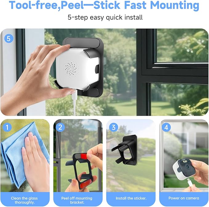 AXB 4K Window Security Camera for Home: 2.4GHz&5GHz WiFi Window Camera with Dual-Light Color Night Vision - Indoor Window Cam with Motion Detection for Home Security 2Pack