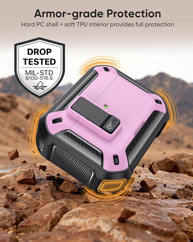 MoKo for AirPods Pro 3 Case with Lock 2025 - Compatible with MagSafe, Phone Stand & Auto Pop-up for AirPods Pro 3rd Generation Case, Military-Grade Protective Cover with Cleaner Kit. Pink+Black