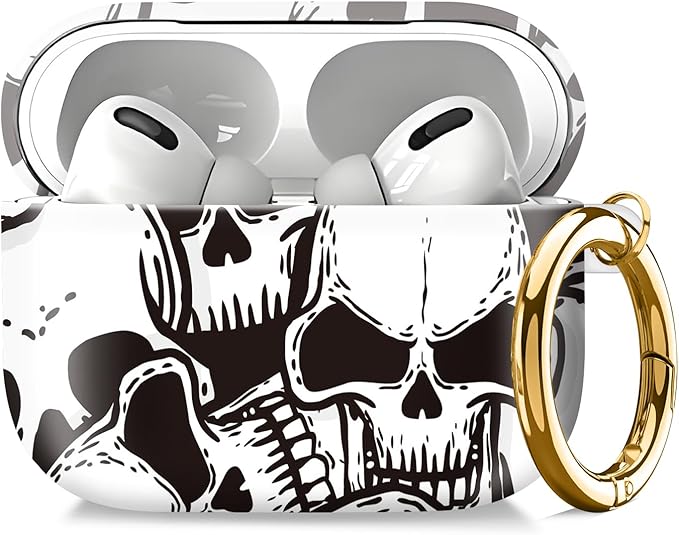 Compatible with AirPod Pro 2nd//1st Generation Case Cover with Key Chain,Full Protective Shockproof Wireless Headphone Case for Airpod Pro 2023/2022/2019（Skull）