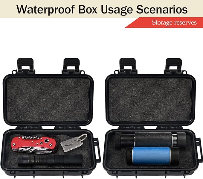 Dry Storage Box, Shockproof Waterproof Box with 2 U‑Shape Buckle, Plastic Storage Container for Cameras, Phones, Camping, Fishing, Hiking(Large-Black)
