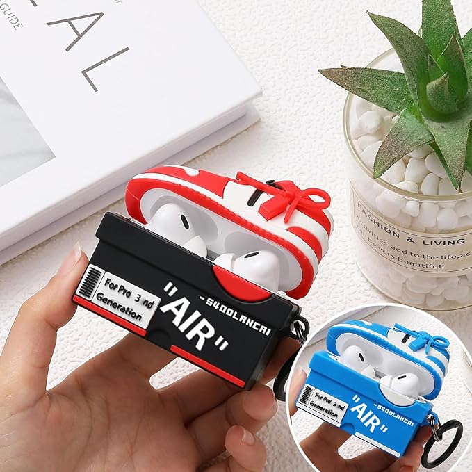 [2Pac] Compatible Airpods Pro 3 Case (2025),3D Cute Cartoon Shoe Box Soft Silicone Protective Cases for Apple AirPods Pro 3rd Generation Case,Airpod Pro 3 Cover with Keychain for Women Men,Red+Blue