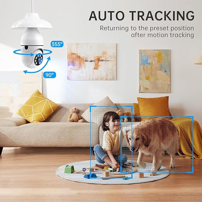 Light Bulb Security Camera 2 Packs, 5G&2.4GHz 5MP Security Cameras Wireless Outdoor 360° PTZ Cameras for Home Security with Color Night Vision, 2 Way Talk, AI Human Detection, Screw in Light Socket